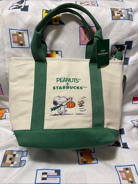 Starbucks Peanuts Cream & Green Canvas Tote